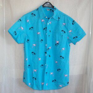 Hang Ten Blue Button Shirt with Flamingo Pattern